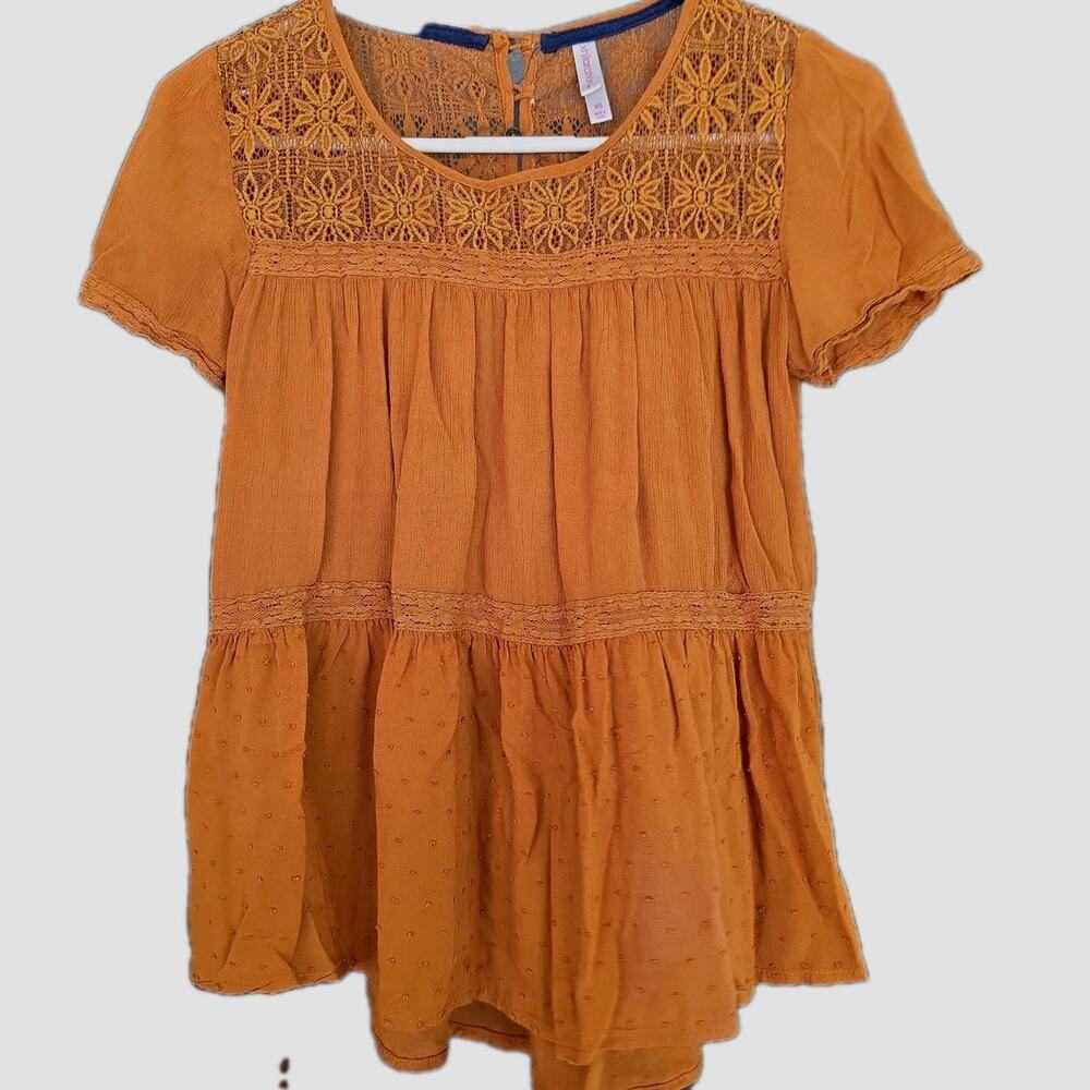 Xhilaration Peplum Lace High Low Orange Blouse Size XS Babydoll Lace Loose
